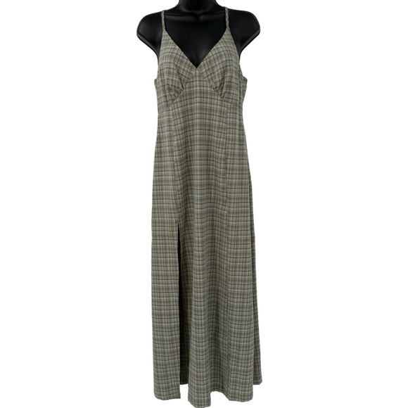Afends Willow Check V-Neck Maxi Dress in Military Check | Size Small - Picture 4 of 9